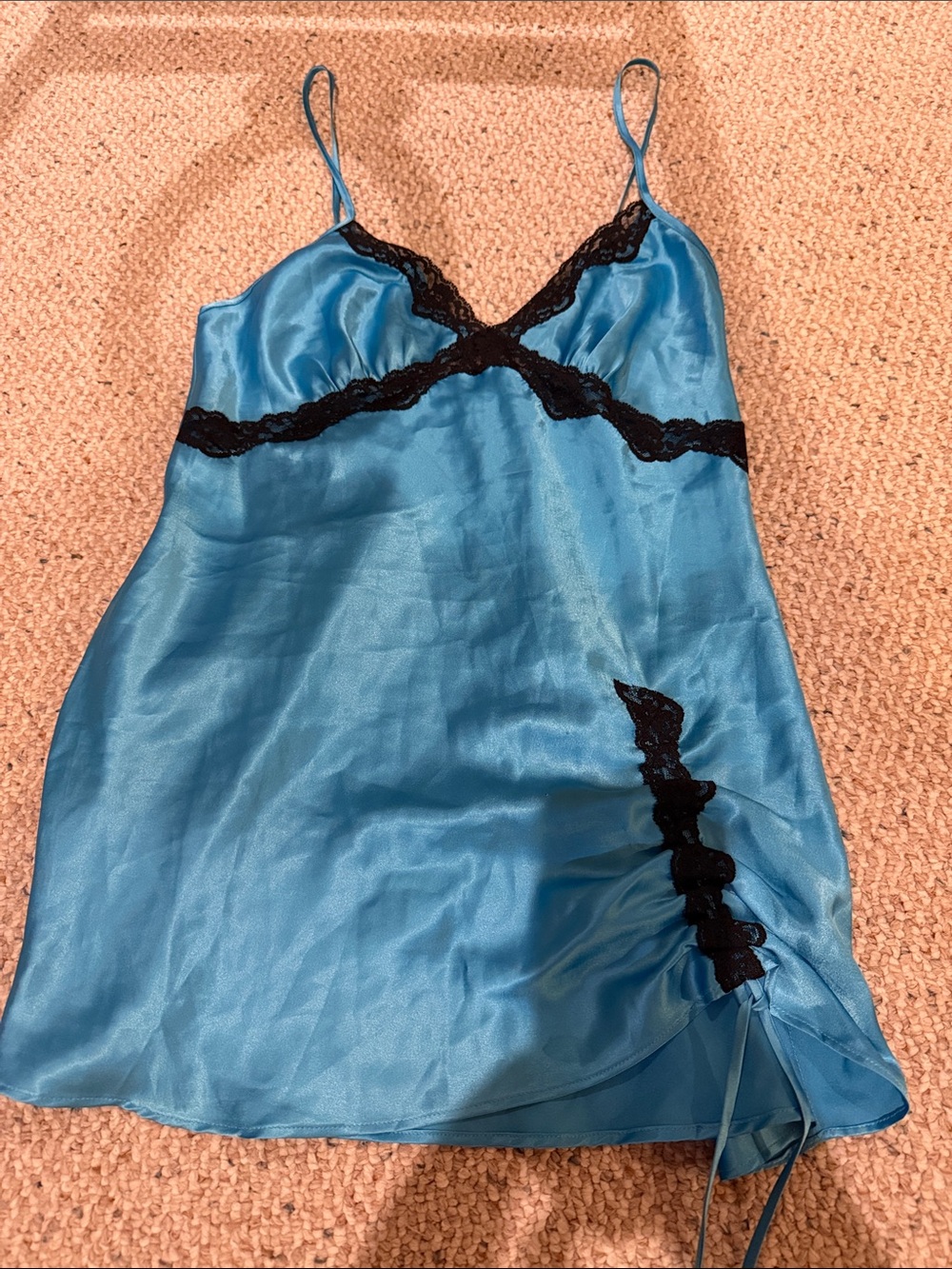 Victoria's Secret Turquoise Satin Chemise with Black Lace